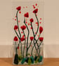 Fused Glass Tea Light Holder - Red Poppies