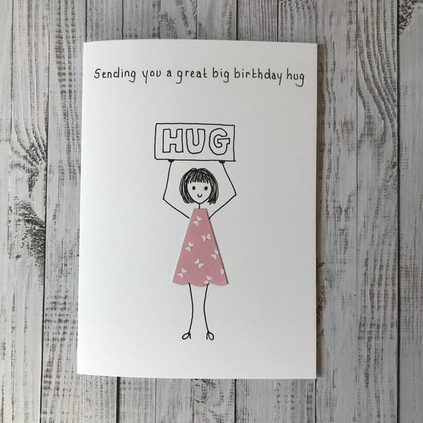 Sending you a great big birthday hug card, Personalised card