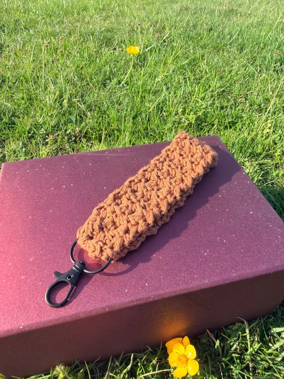 Handmade Crochet Wristlet Keychain - Cotton Key Holder - Countryside Inspired