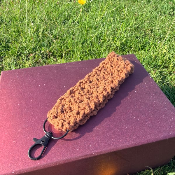 Handmade Crochet Wristlet Keychain - Cotton Key Holder - Countryside Inspired