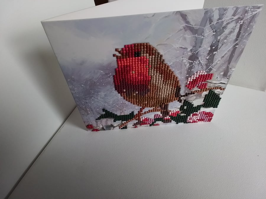 Robin Christmas card. Diamond art card. Christmas card. Robin. CC856