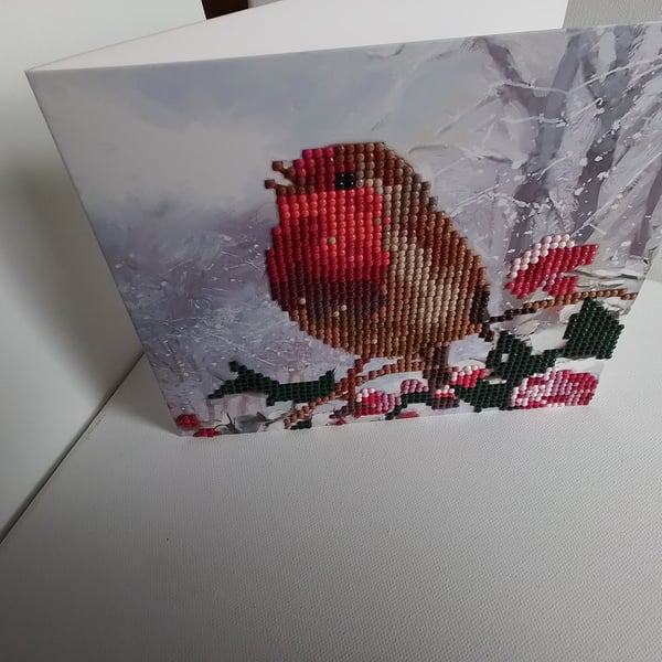 Robin diamond art card. Christmas card. CC856