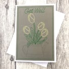 Get Well - Tulips in Watering can 5x7  White Card Handmade Embroidered