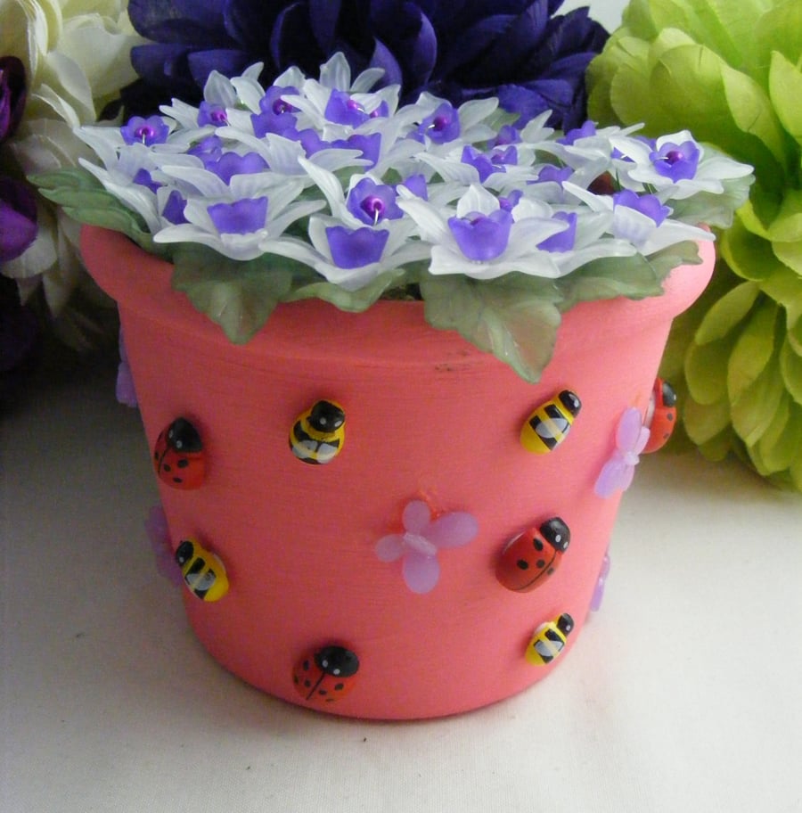 White Purple and Fuchsia Flower Pot