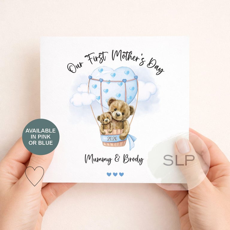 Our First Mother's Day Card Personalised Teddy Hot Air Balloon Keepsake