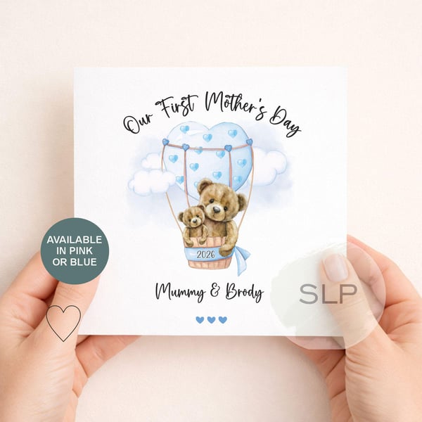 Our First Mother's Day Card Personalised Teddy Hot Air Balloon Keepsake