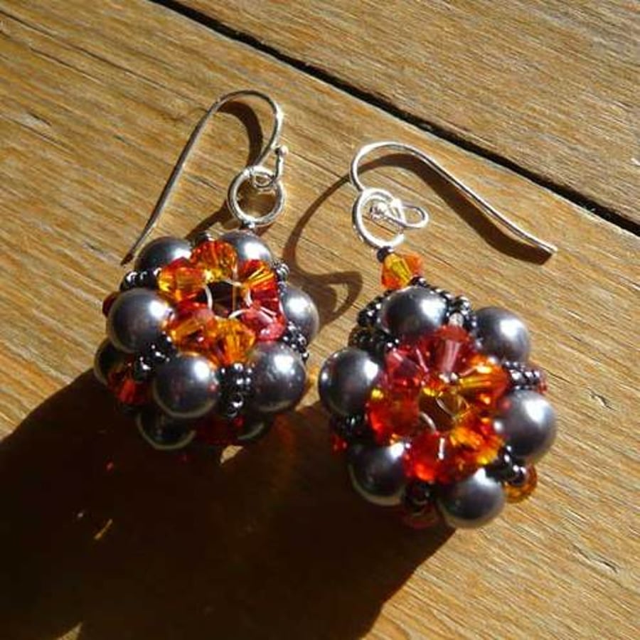Grey and orange earrings