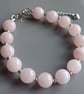 Rose Quartz Beaded Bracelet, Rhodium Plated Stainless Steel, Adjustable Chain - Image 4