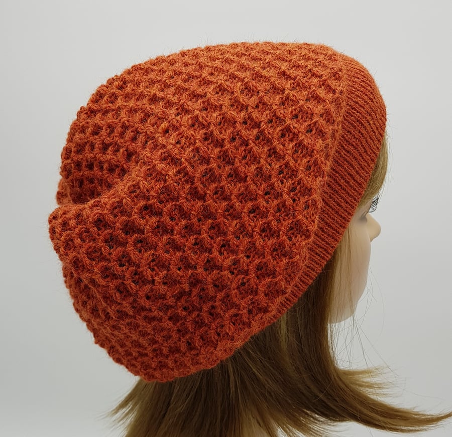 Handmade alpaca hat for women, knitted baggy beret, tam hat beret beanie