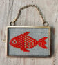 Miniature Coral Orange Framed Fish Embroidery