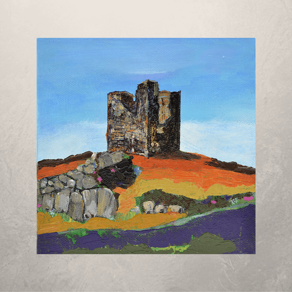 Small Canvas. Acrylic Painting of Scottish Castle.
