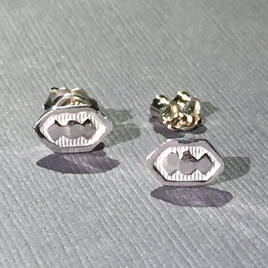 Silver lozenge stud earrings - post earrings