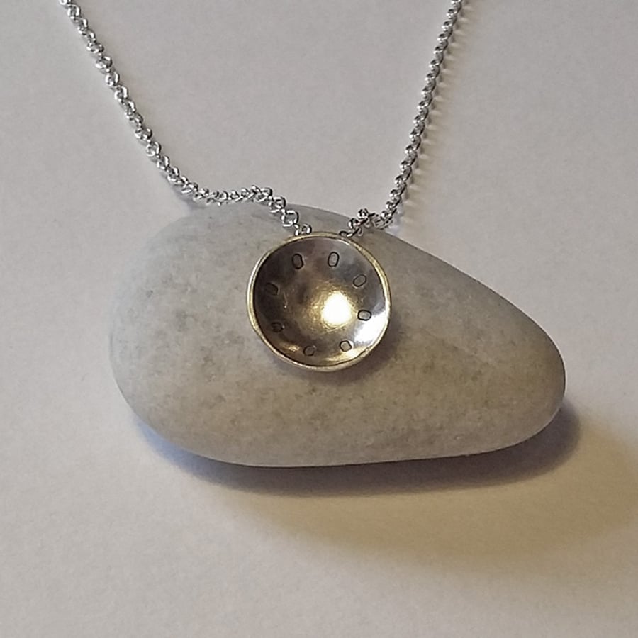 Sterling Silver Dome Pendant with Circle Ring Detail - Handmade Jewellery