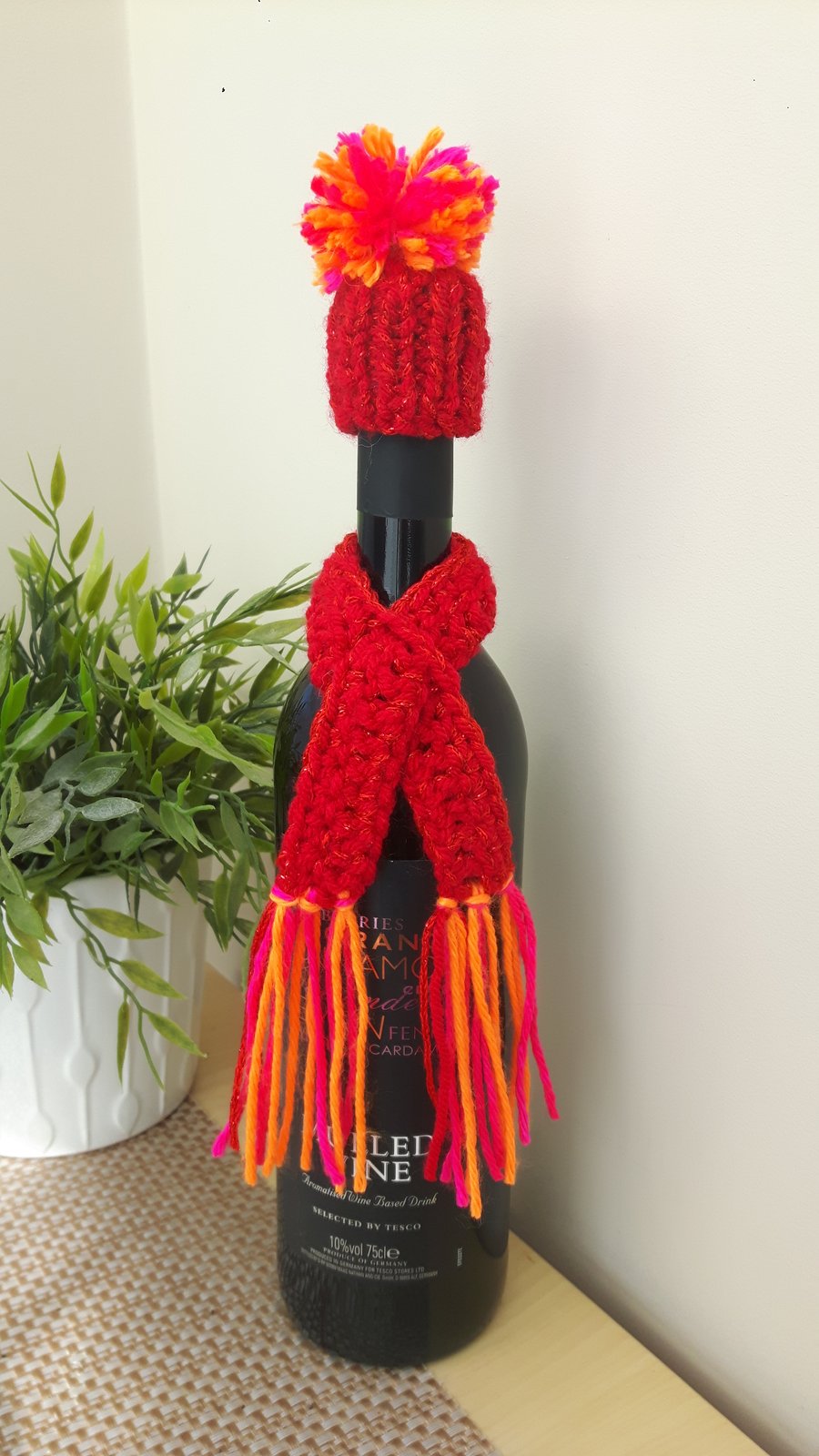Red, Pink & Orange Wine Bottle Hat & Scarf