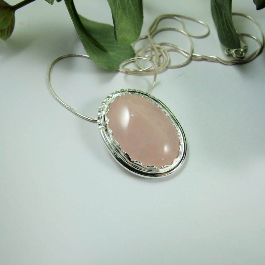 Rose Quartz Necklace, Sterling Silver Artisan Pendant