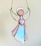 Pink Stained Glass Angel holding a Rose Quartz Crystal Heart - Image 2