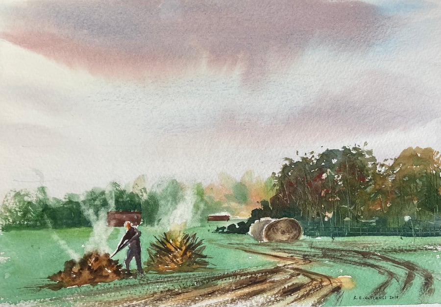 Late autumn Easby en plein air 2019 (Pure Original Watercolour)