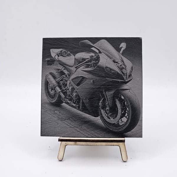 Motorbike engraved slate