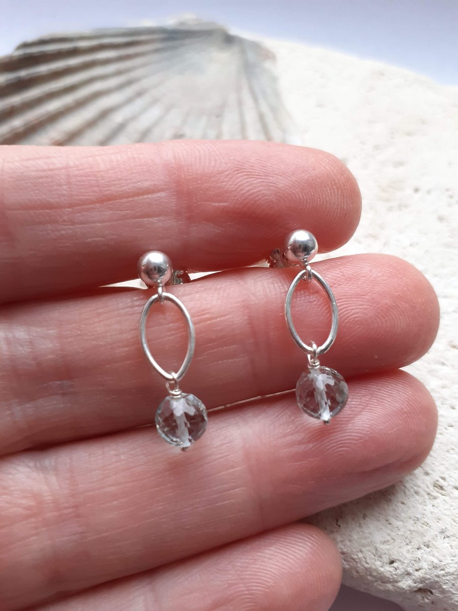 Perfectly imperfect Faceted Aquamarine Navette Dangle Studs with Sterling Silver