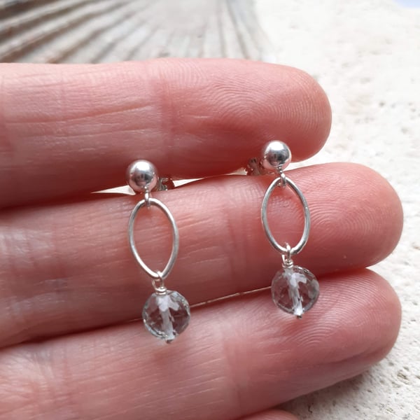 Perfectly imperfect Faceted Aquamarine Navette Dangle Studs with Sterling Silver