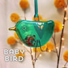 Emerald fused glass BABY bird