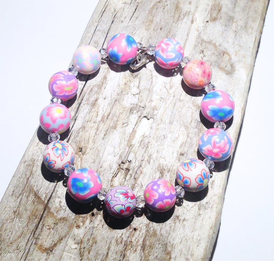 Bright Polymer Clay Bead Bracelet - UK Free Post