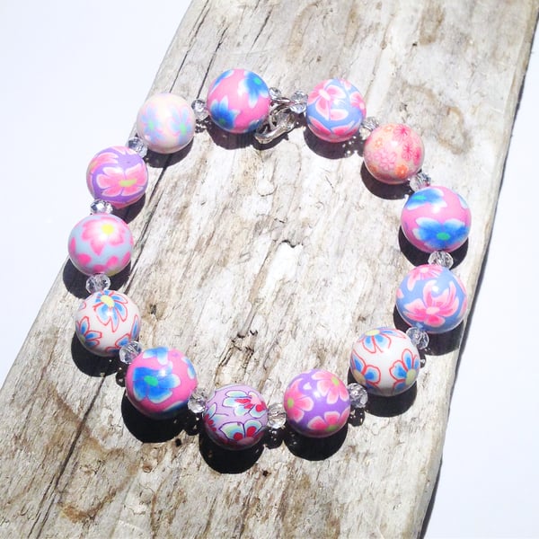 Bright Polymer Clay Bead Bracelet - UK Free Post - Folksy