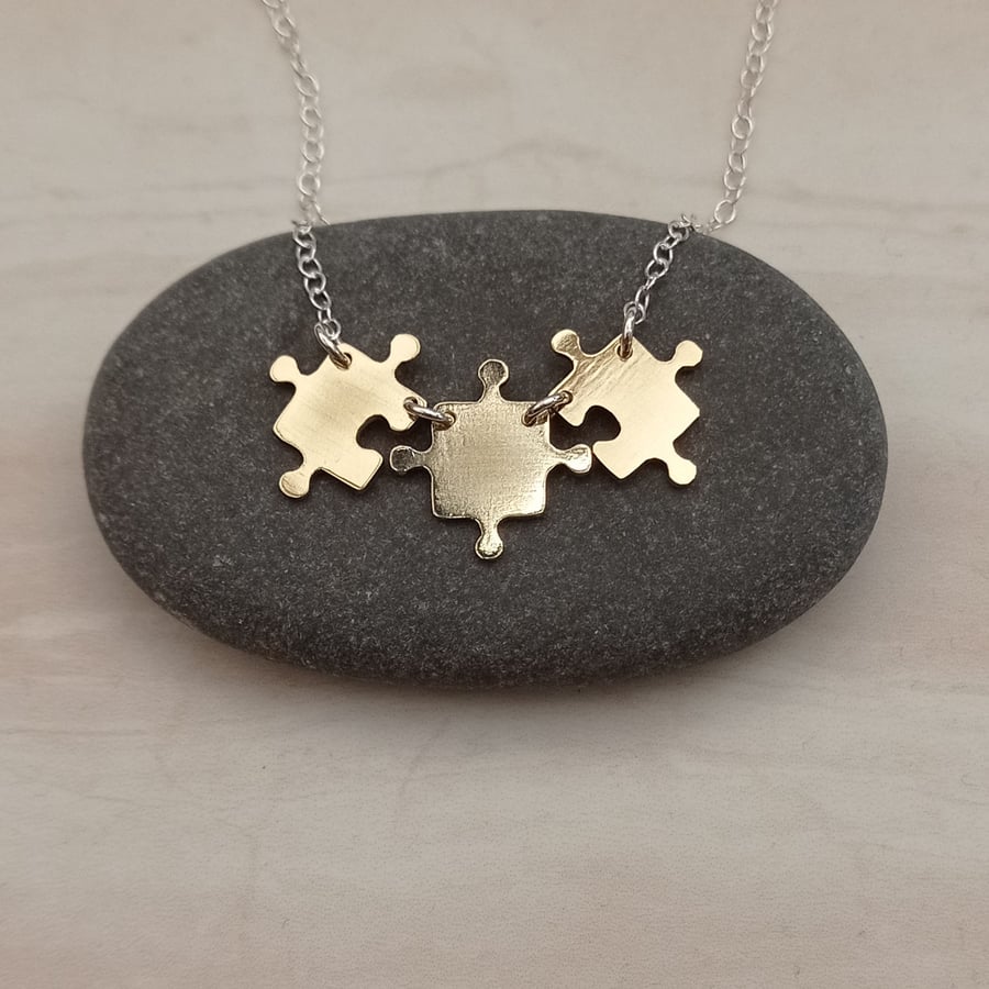 Jigsaw necklace, brass jewellery, brass necklace, fun jewellery