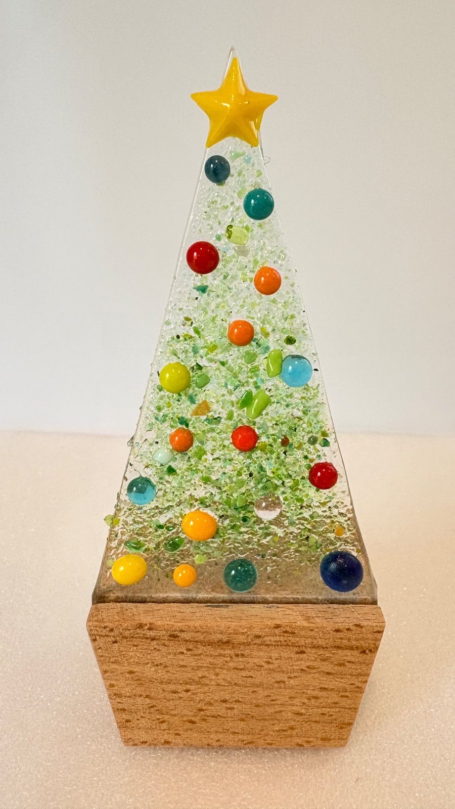  Fused glass Christmas tree in oak pot 
