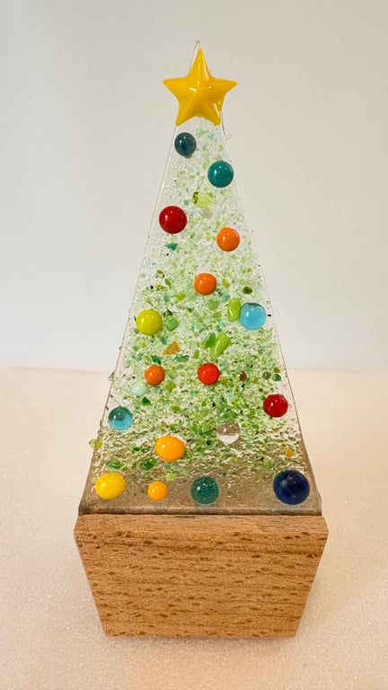  Fused glass Christmas tree in oak pot 