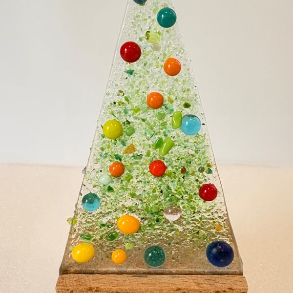  Fused glass Christmas tree in oak pot 