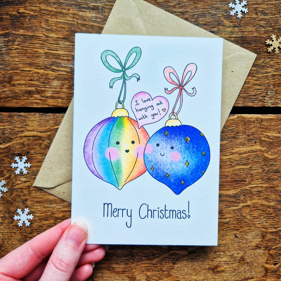 Christmas Bauble Card, Rainbow Christmas Card, Best Friend Christmas Card