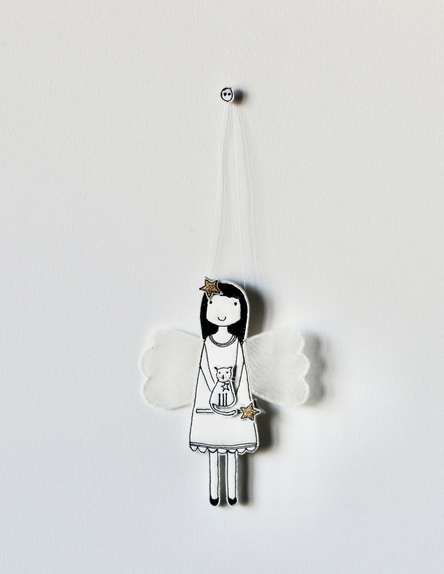 'Fairy with a Cat and Wand' - Hanging Decoration