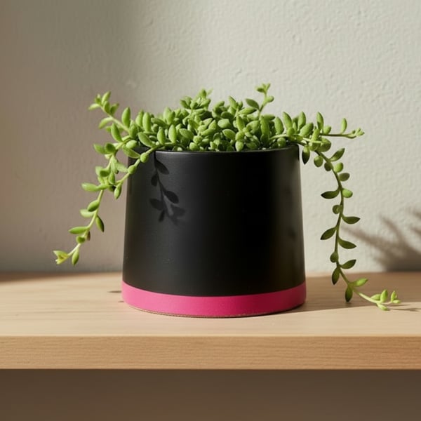 Small 7.5 cm Black and Fuchsia Pink Plant Pot Indoor Succulent Planter