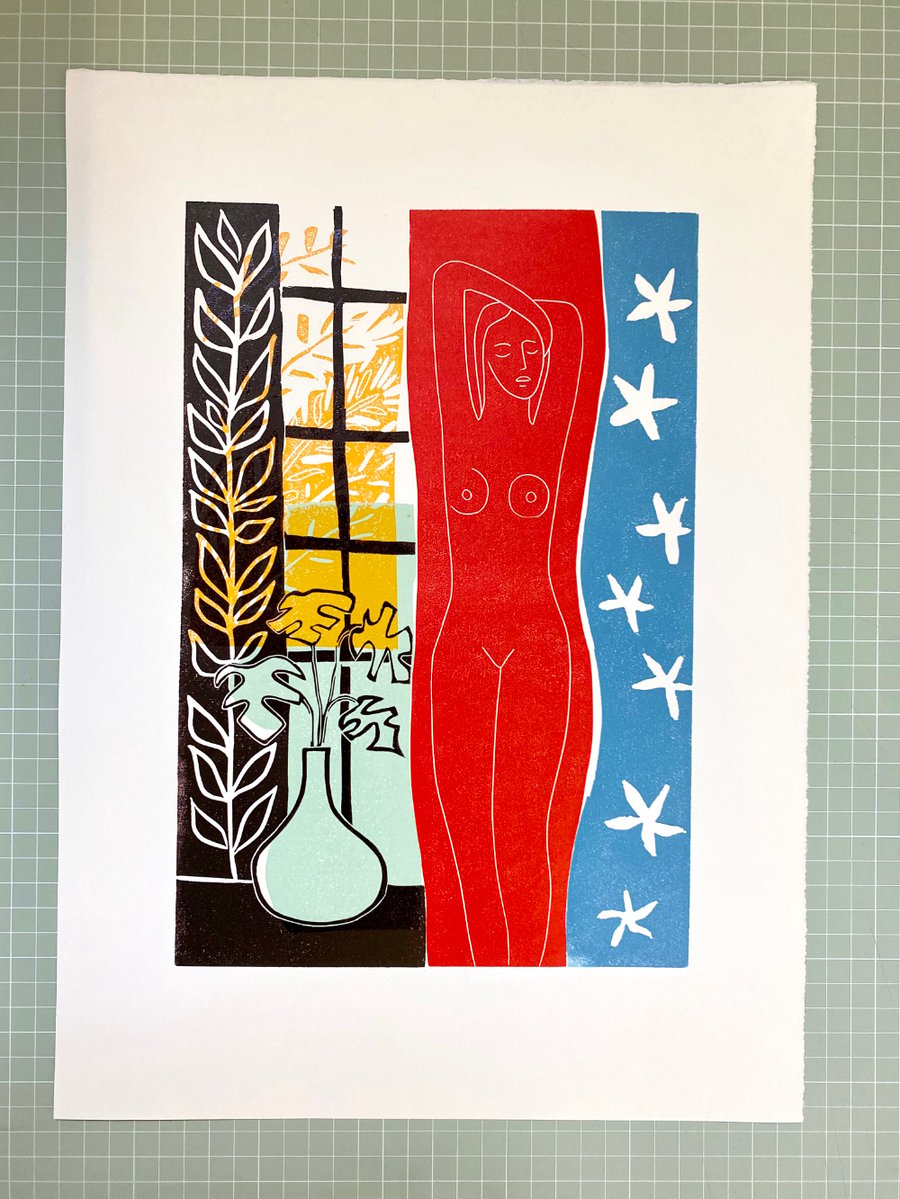 In Matisse's Studio hand printed linocut print.