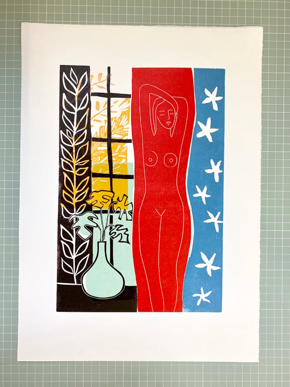 In Matisse's Studio hand printed linocut print.