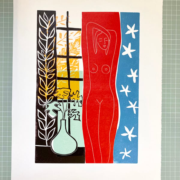 In Matisse's Studio hand printed linocut print.