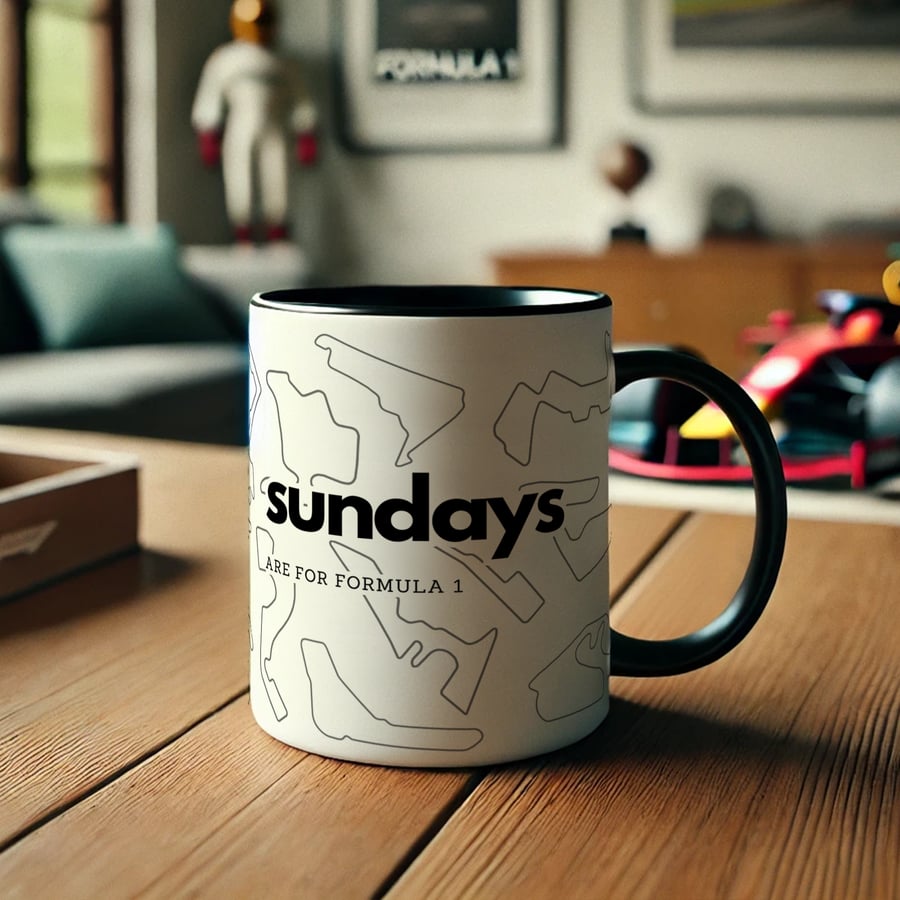 Sundays F1 - Tracks Mug: 'Sundays Are For Formula 1', F1 Gift, For Him