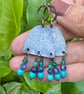 Vintage Coastal Inspired Boho Earrings with Turquoise, Lapis Lazuli & Green Jade