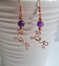 Natural Amethyst & Copper Dangle LOVE  Earrings Gift Crystal Jewellery Jewelry - Image 10