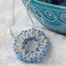 Opal Blue Beaded Wheel Pendant