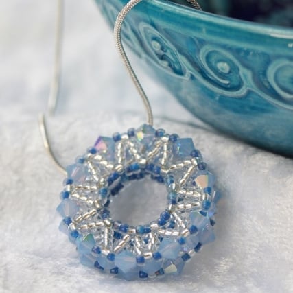 Opal Blue Beaded Wheel Pendant