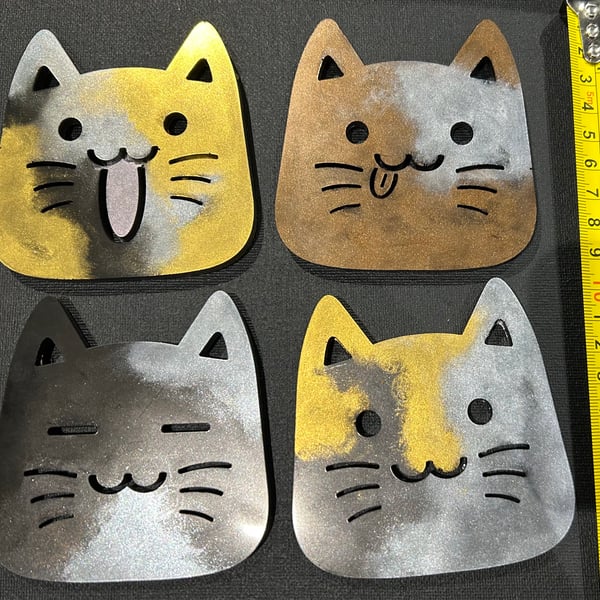 4 coloured cat coasters