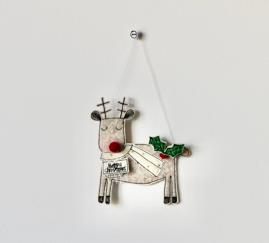 'Happy Christmas' Reindeer - Hanging Decoration