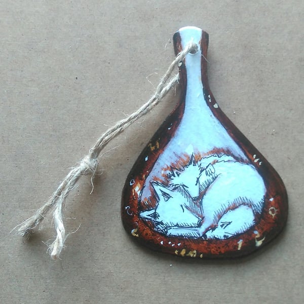 Fox burrow original art, Wooden hanging fox, handmade fox, handpainted fox