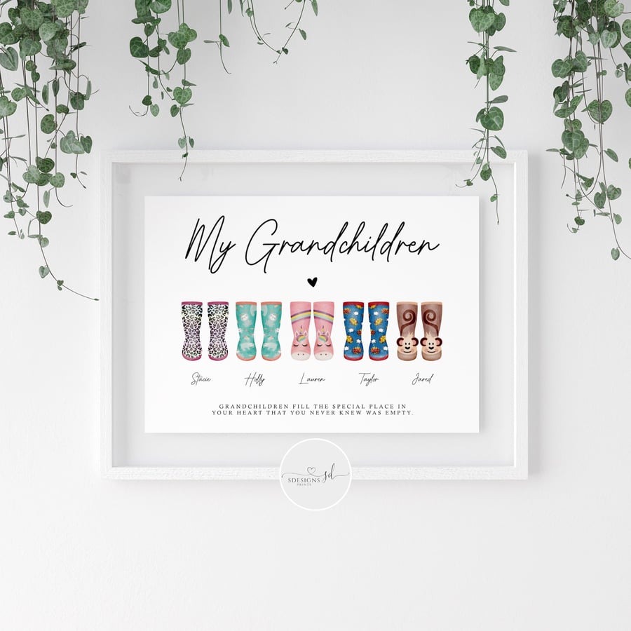 Personalised Welly Boots Grandchildren Print 