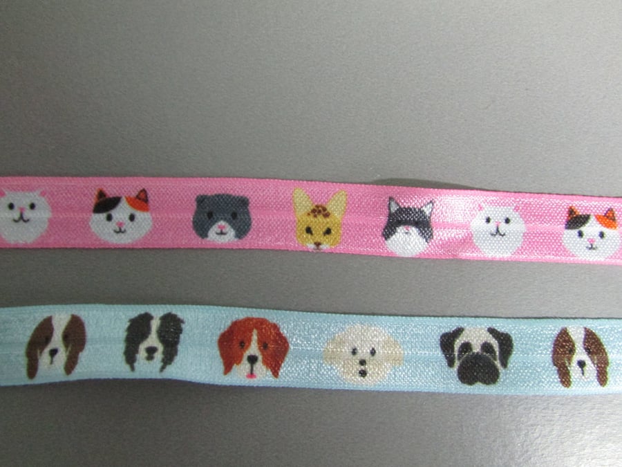 Cat and Dog Fold Over Elastic x 1 metre