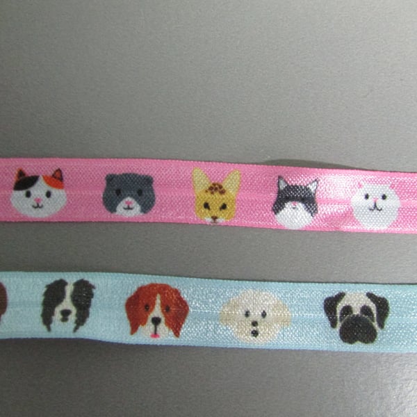 Cat and Dog Fold Over Elastic x 1 metre