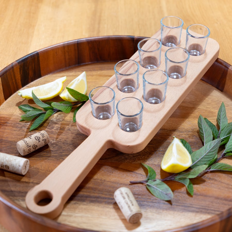 Cherry Shot Glass Server Set, Rustic 8 Shot Glass Holder, Handmade Shot Glass Tr