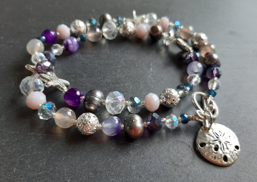 Stormy Heather Tibetan Silver, Crystal & Semi precious Front Fastening necklace